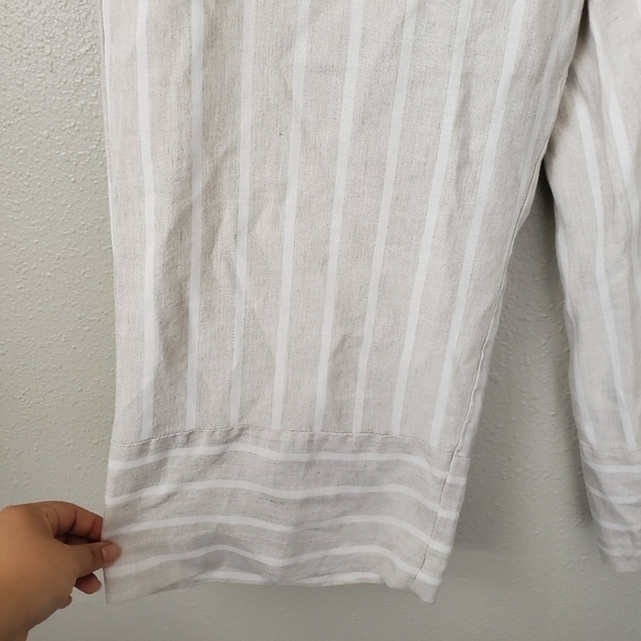 Loft Linen Blend Striped Pull On Wide Leg Pants Beachy Lagenlook Coastal L - Picture 5 of 11